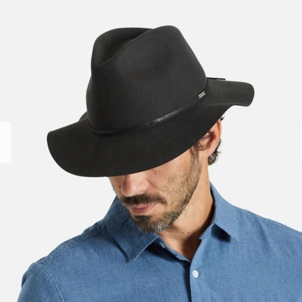 BRIXTON WESLEY PACKABLE UNISEX ADJUSTABLE FEDORA in washed black size XS​
